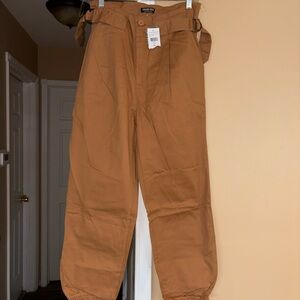 Fashion nova  tan/brown High-Waist Cargo Pants with sides Belt panels